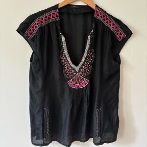 Nanette Lepore Beaded Embroidered Silk Top Size 4